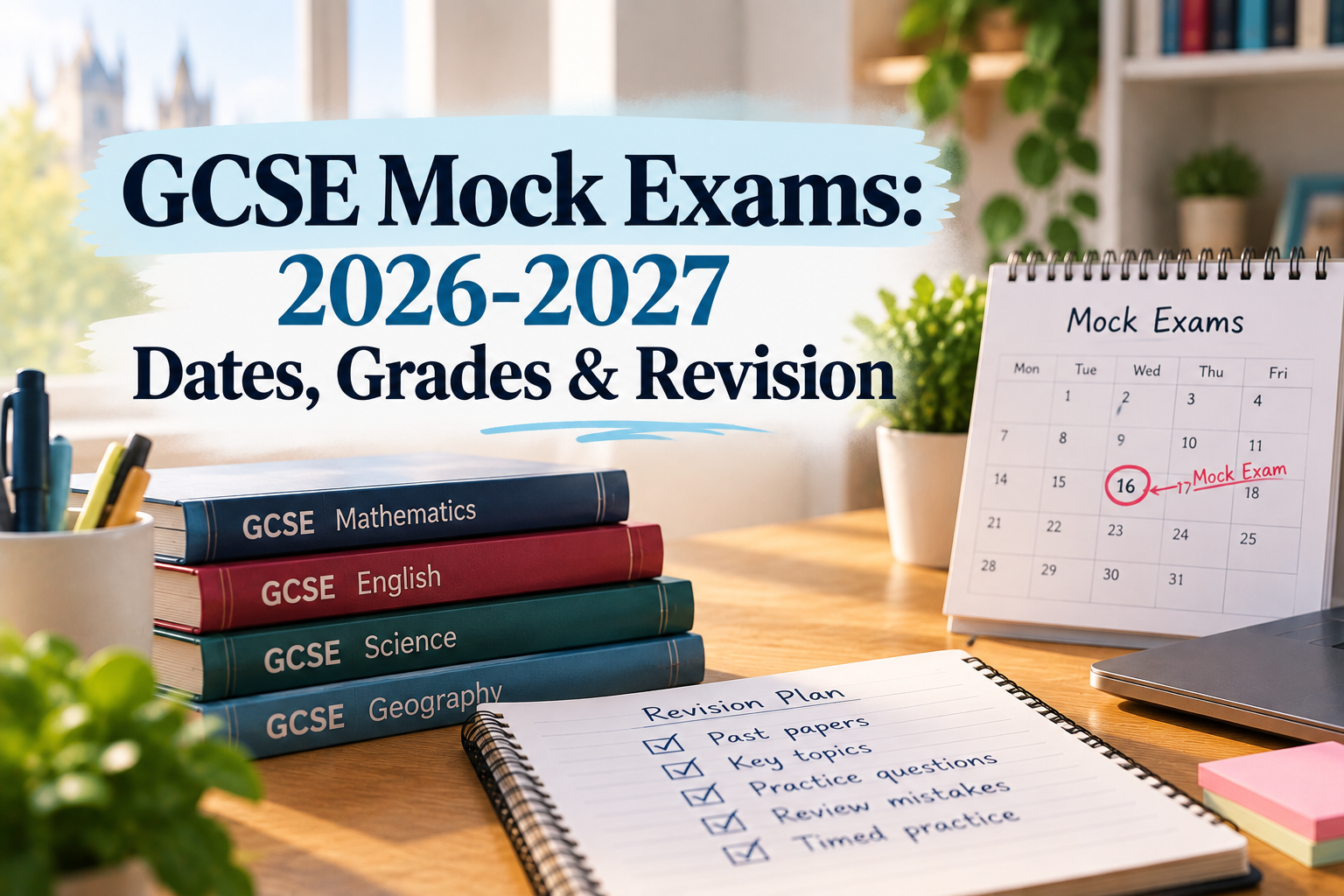 GCSE Mock Exams 2026–2027 cover showing revision books, exam timetable and study checklist.