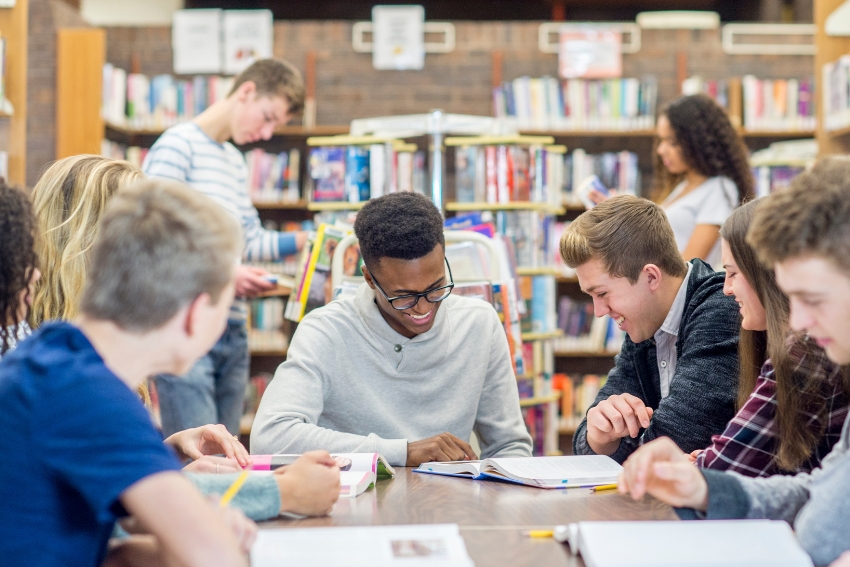 students studying in library